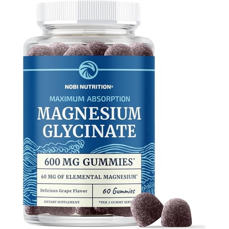 Magnesium Glycinate Gummies 600MG | Sleep, Calm & Relaxation Support | 60MG Elemental Mag Per Serving | Grape Flavor, Gluten-Free | High Absorption Magnesium Gummies for Women, Men & Family | 60 Ct