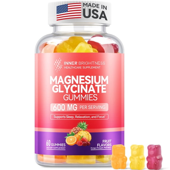 Magnesium Glycinate Gummies 600mg, Non-GMO, Gluten-Free, Magnesium Gummies for Adults & Kids, Sleep, Relaxation & Focus, 3 in 1 Flavor, 60 Count
