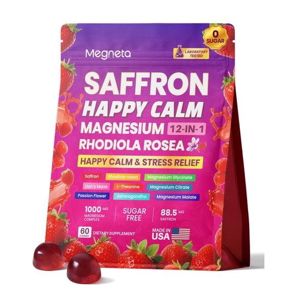 Magnesium Glycinate Gummies for Adults, Saffron Gummies with Rhodiola, L-Theanine & Ashwagandha - 21-in-1 Formula for Mood and Muscle Support, Stress Relief, Calm & Relaxation - Sugar-Free, 60 Count