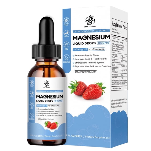 Magnesium Glycinate Liquid Drop, with Omega3, L-Theanine for Calm, Sleep, Muscles, Energy, 2 fl oz