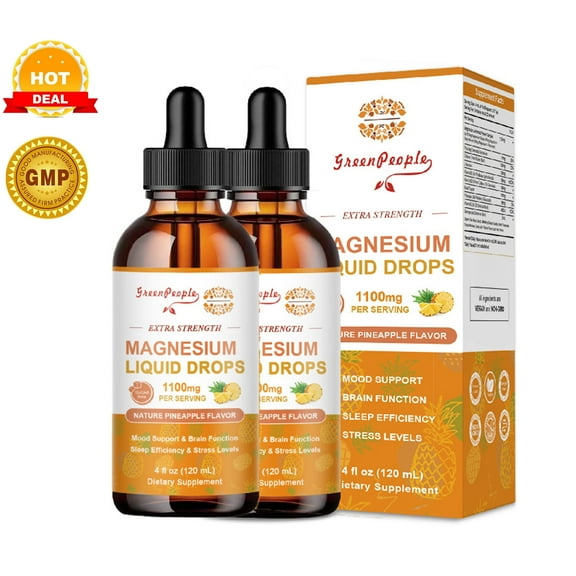 Magnesium Glycinate Liquid Drops - Vegan, Non-GMO, Enhanced Absorption, Pineapple Flavor | Liquid Magnesium Glycinate (4oz 120mL) 2 Pack