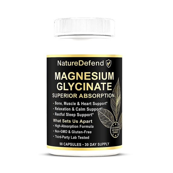 NatureDefend Magnesium Glycinate Supplement, Sleep & Muscle Support, 60 Capsules, Veteran-Owned, USA Made