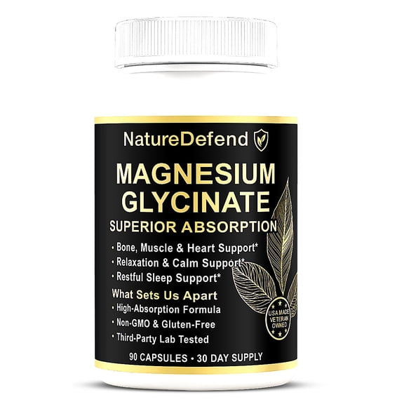 NatureDefend Magnesium Glycinate Supplement, Sleep & Muscle Support, 60 Capsules, Veteran-Owned, USA Made