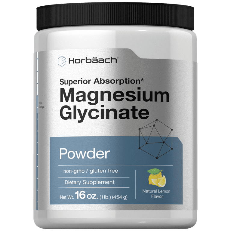 Horbaach Magnesium Glycinate High Mix Powder, 1 lb, Lemon Flavored