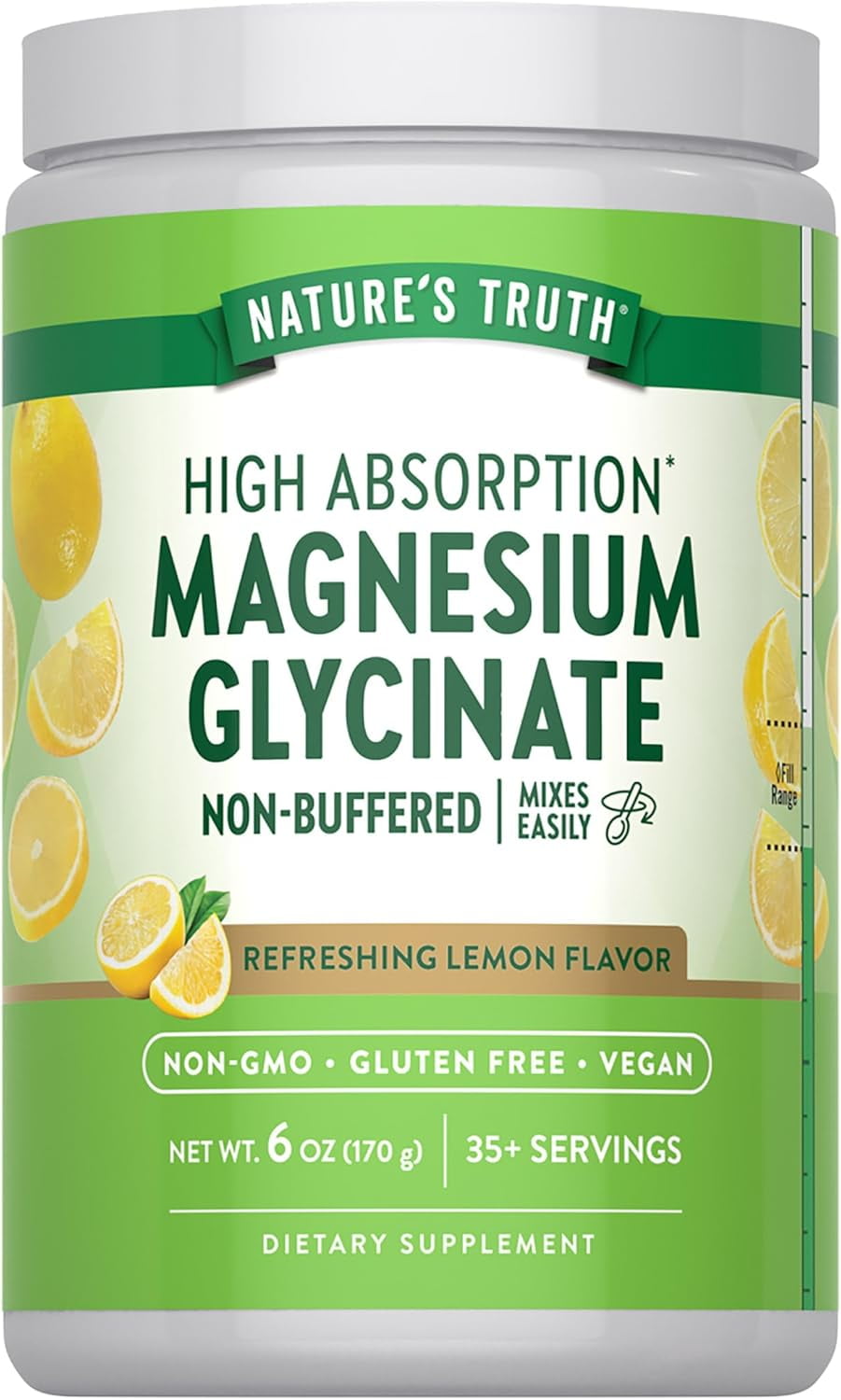 Magnesium Glycinate Powder | 6 oz | Lemon Flavor | For Men and Women | by Nature's Truth