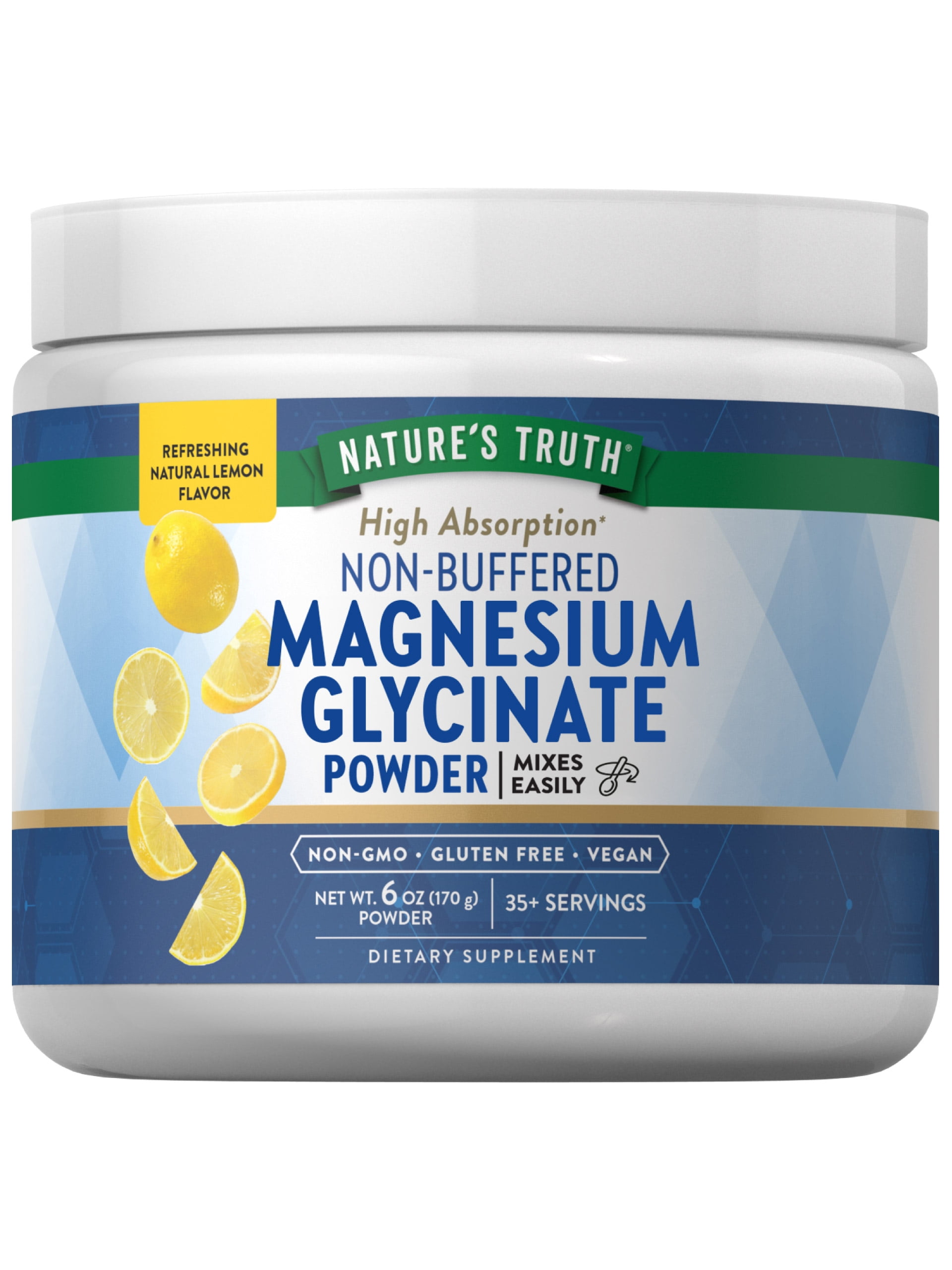 Magnesium Glycinate Powder | 6 oz | Lemon Flavor | High Absorption | by Nature's Truth