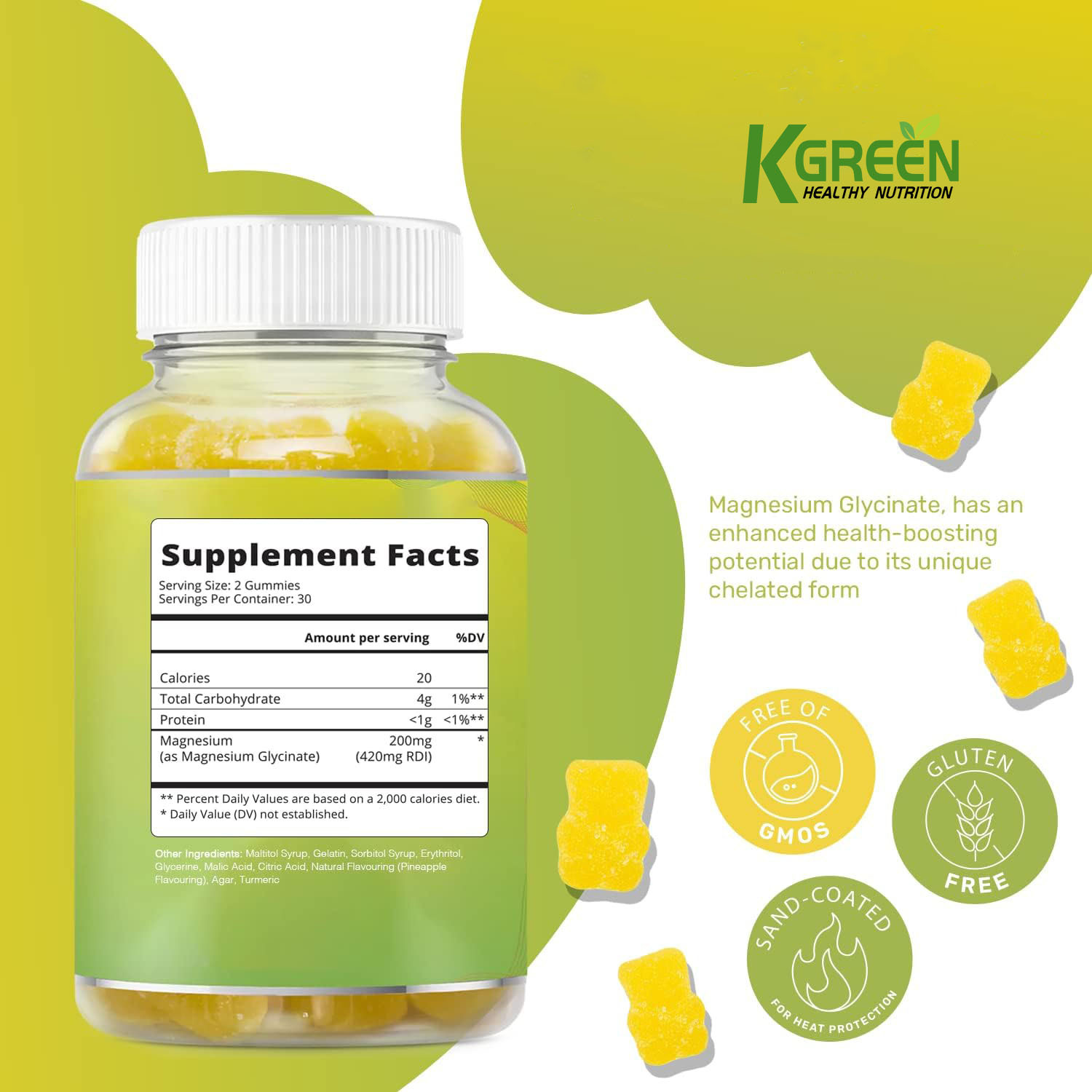 Magnesium Glycinate Soft Candy Pineapple Flavor Magnum Gummies Yellow