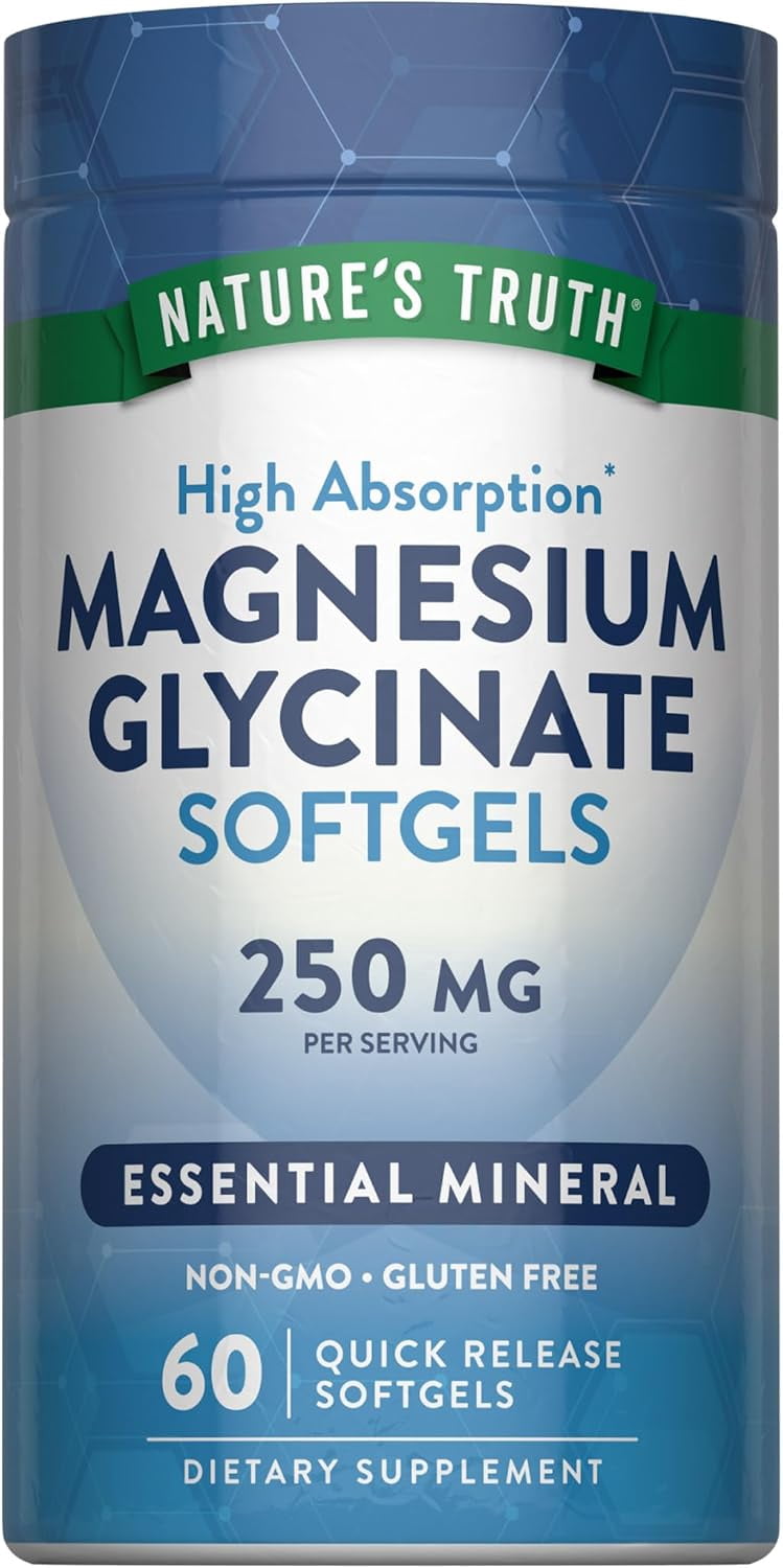 Magnesium Glycinate Softgels | 250mg | 60 Pills | High Absorption | by Nature's Truth