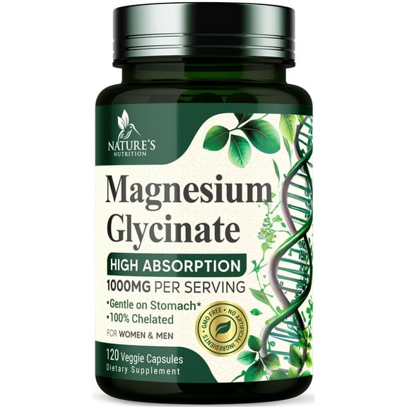 Magnesium Glycinate 1000mg - Chelated Magnesium for Bone, Muscle, Nerves & Heart Health Support, 500mg Per Capsule for Ultra Absorption, Natures Sleep Support, Best Mag Supplement Pill - 120 Capsules