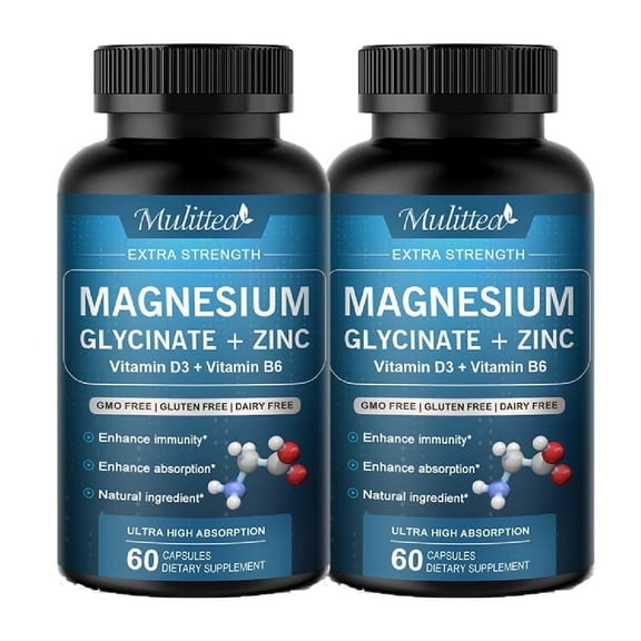 (2 Pack)Magnesium Glycinate 500mg | Chelated for Easy Absorption | Highly Purified Essential | for Muscle, Joint, Heart, & Digestive Health