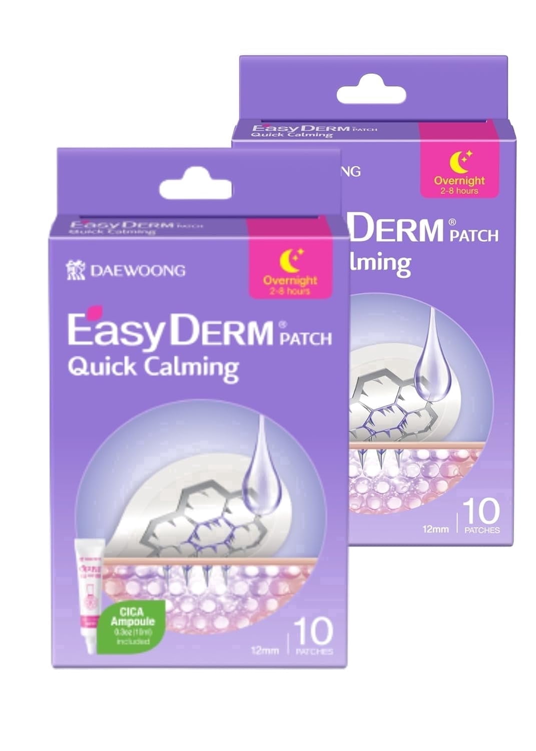 Easyderm Quick Calming Magnesium Hydrocolloid Acne Spot Patches with Cica Ampoule, 20 Count