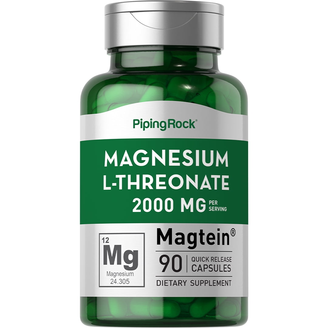 Piping Rock Magnesium LThreonate 2000mg, 90 Capsules, NonGMO, Gluten
