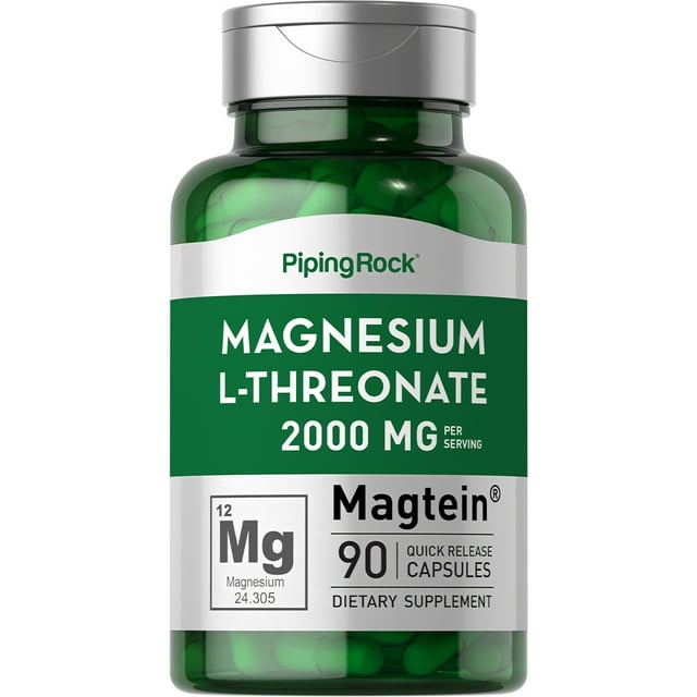 Piping Rock Magnesium LThreonate 2000mg, 90 Capsules, NonGMO, Gluten