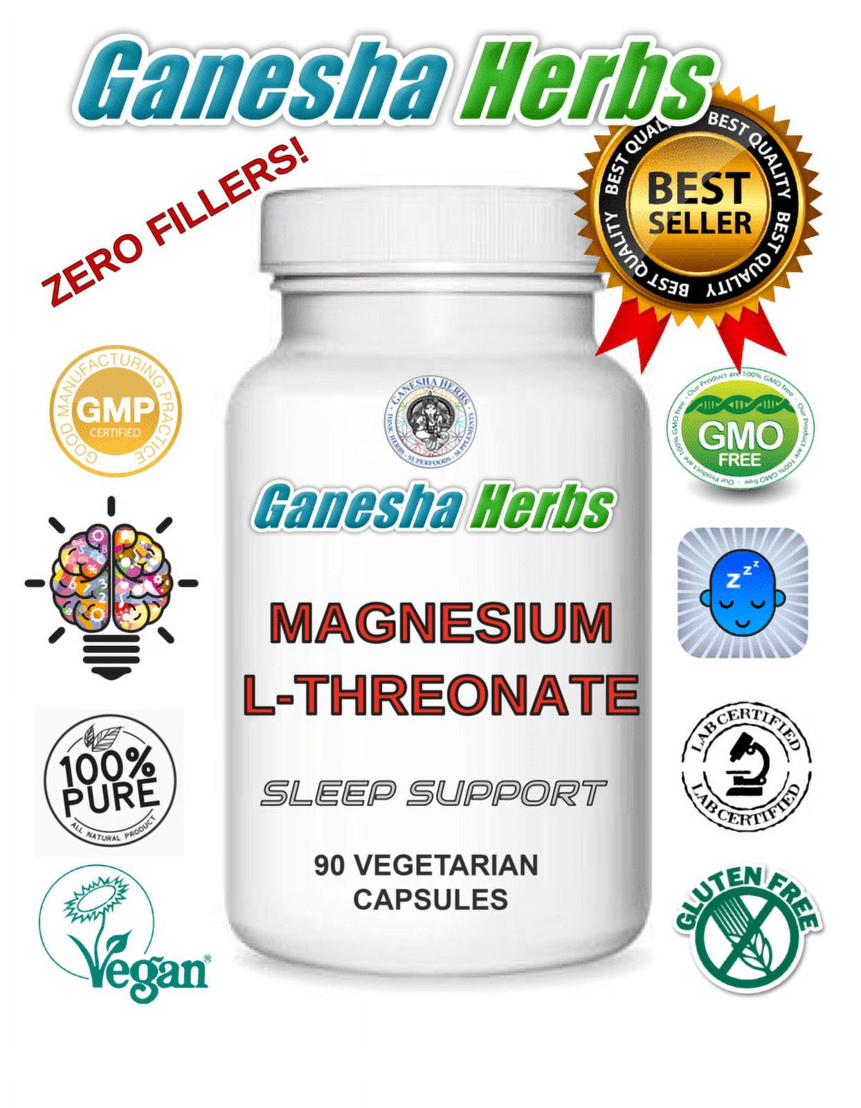 Magnesium L Threonate 90 x 500mg Vegan Capsules NonGMO