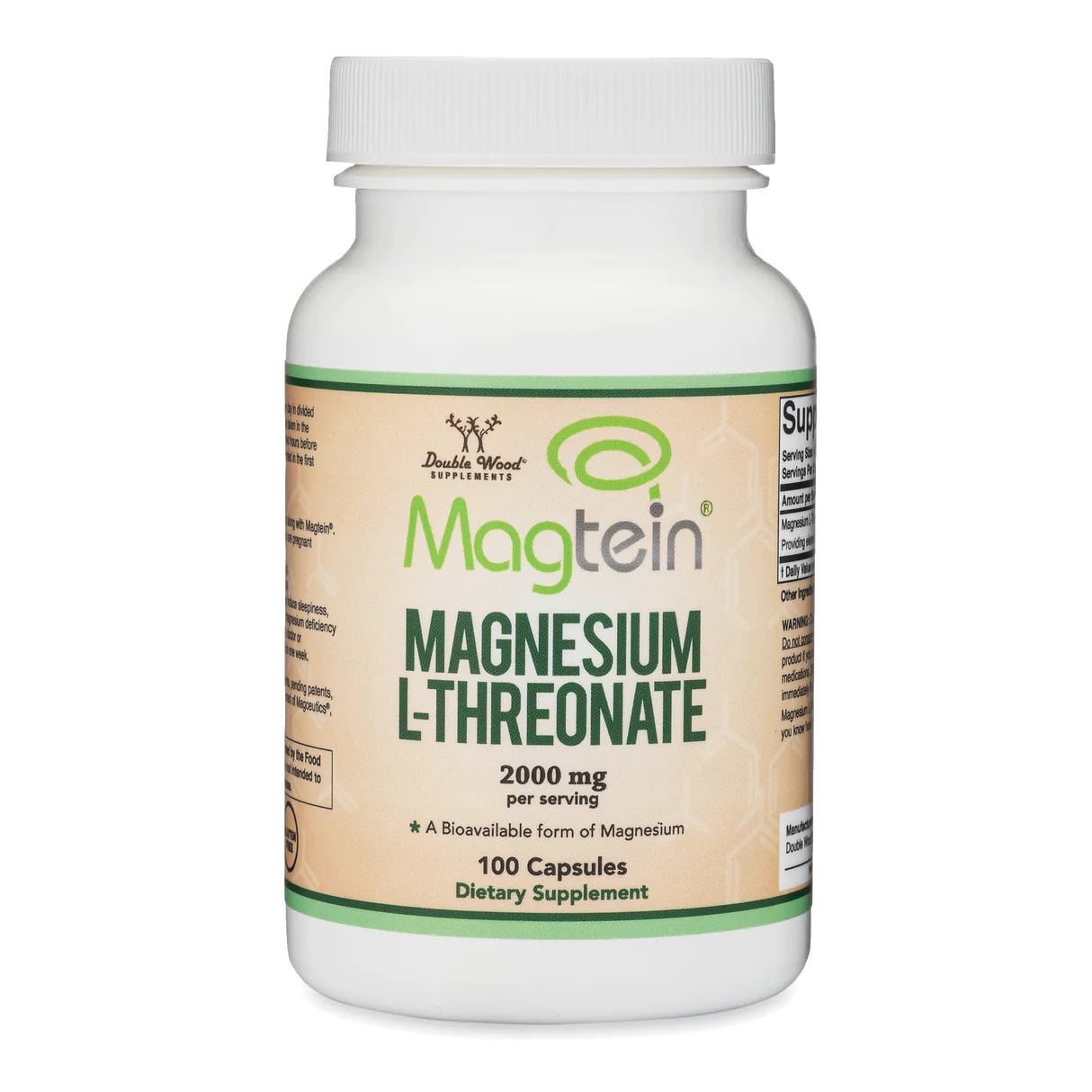 Magnesium L Threonate Capsules - High Absorption Generic Supplement - Most Bioavailable Form - 2,000 mg - 100 Capsules