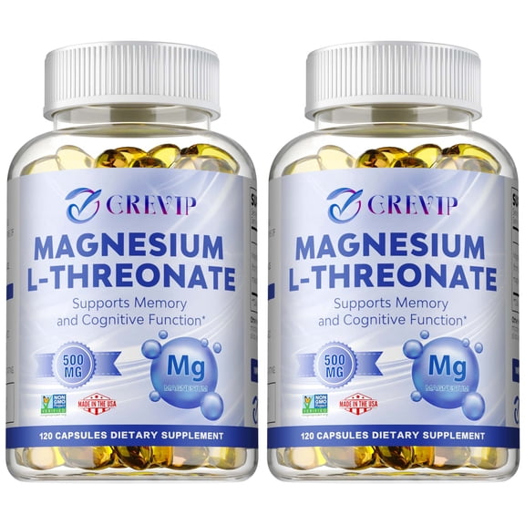 Magnesium L Threonate - for Enhanced Brain Health, Memory, Focus & Restful Sleep Support - Vegan, Gluten-Free - 2 Bottles