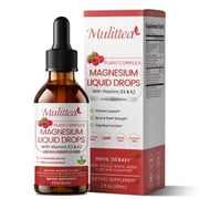 Mulittea Magnesium Liquid Drops with Vitamin D3, K2 MK-7, Vitamin C & L-Theanine, Raspberry Flavor, 2 fl oz, 30 Day Supply