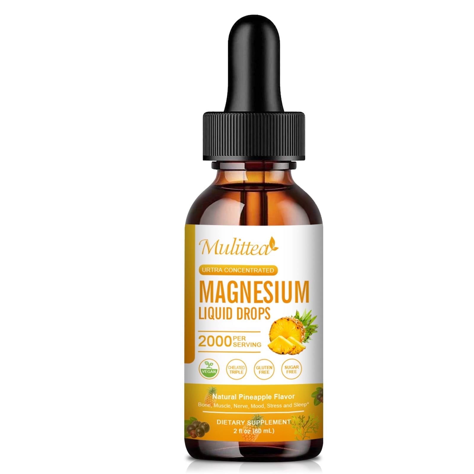 Magnesium Liquid Drops, 2000mg Magnesium Glycinate Complex Supplement with L-Theanine, 2 fl oz