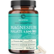 Magnesium Malate 1500MG | Energy & Nervous System Support | 300MG Elemental Mag Per Serving | High Absorption Magnesium Malate Capsules with VIT B6 + Black Pepper | Non-GMO | 90 Ct 1 Month Supply