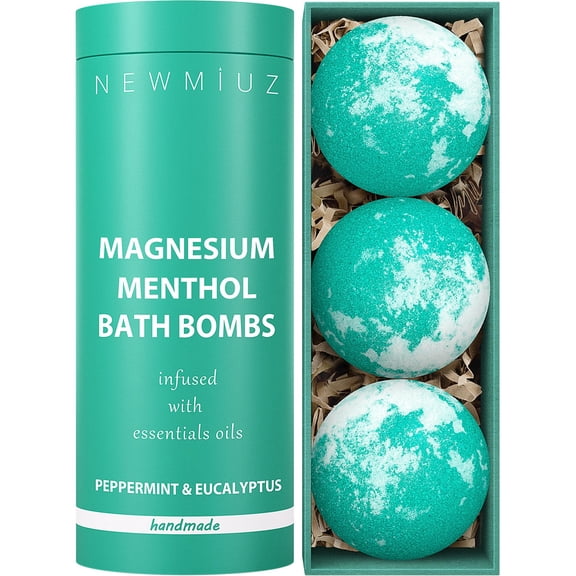 Magnesium Menthol Fizzing Bath Bomb Eucalyptus Peppermint Epsom Salt Refreshing Bubble Spa with Essential Oil Infused Post Workout Sore Muscles Recovery Gift