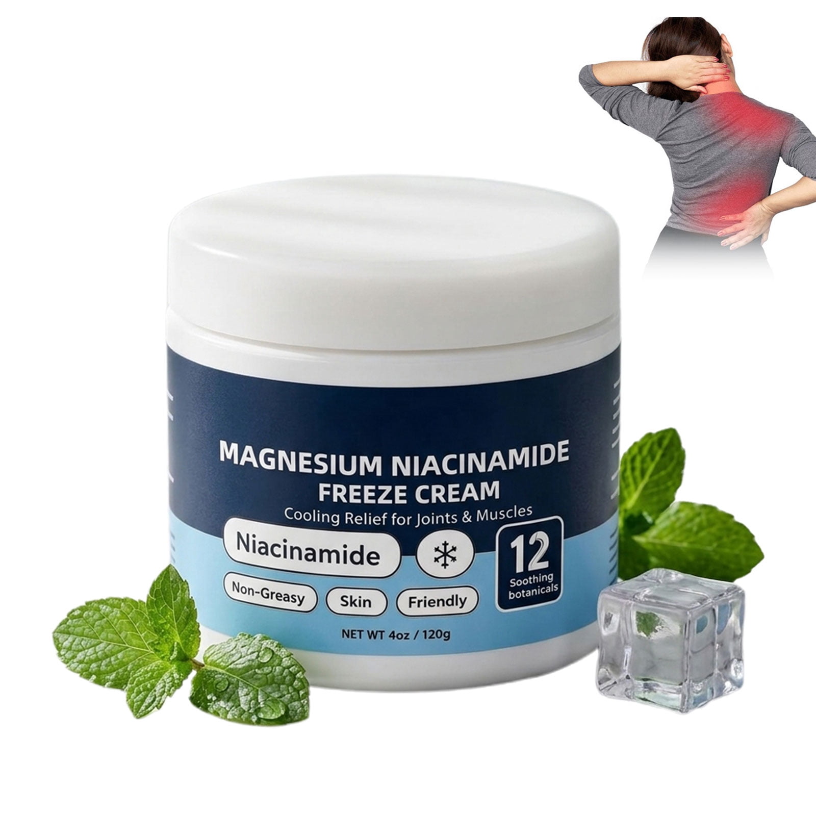 Magnesium Niacinamide Freeze Cream, Cooling Body Cream with 12 Botanicals, Non-Greasy Fast-Absorbing for Legs and Feet