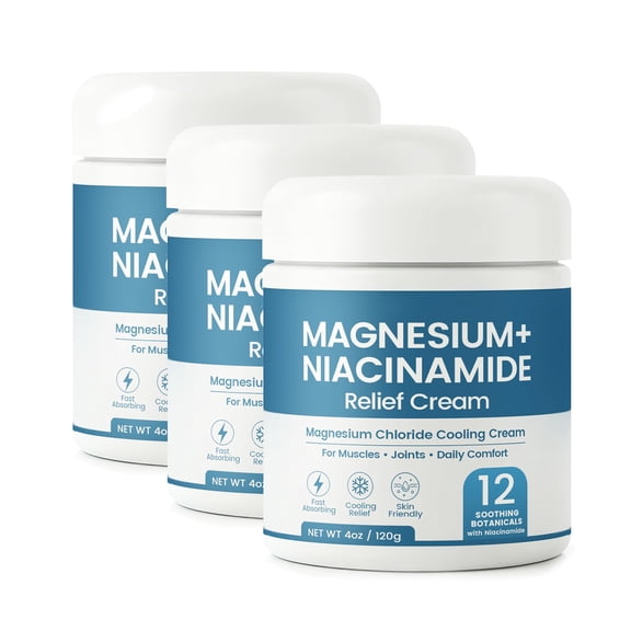 Magnesium Niacinamide Skin Cream, Topical Chloride for Dry Legs & Feet, Lightweight Non-Greasy Formula (3 Pack)