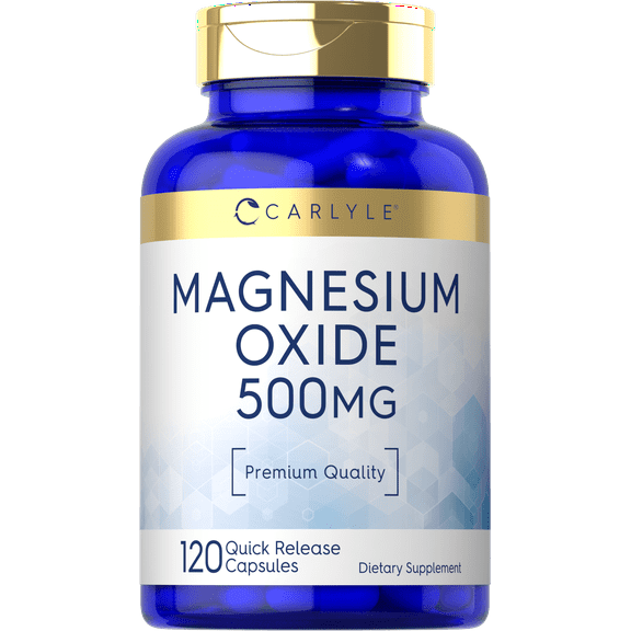 Magnesium Oxide 500mg | 120 Quick Release Capsules | Non-GMO and Gluten Free Supplement | By Carlyle