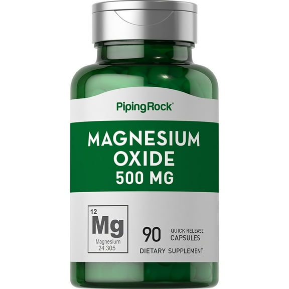 Magnesium Oxide 500mg | 90 Capsules for Men and Women | by Piping Rock