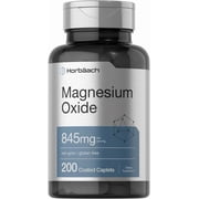 Magnesium Oxide 845 mg | 200 Coated Caplets | Vegetarian, Non-GMO, Gluten Free | by Horbaach