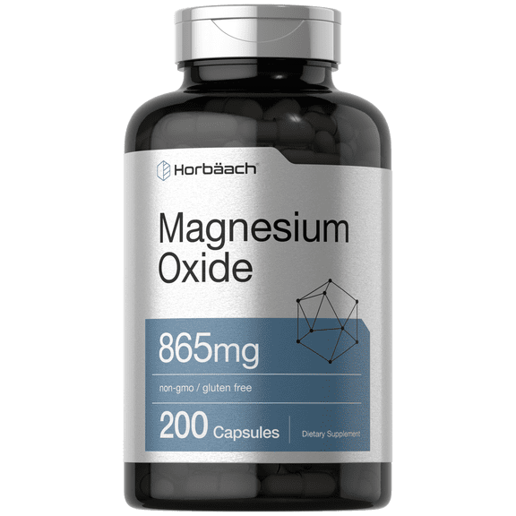 Magnesium Oxide | 865 mg | 200 Capsules | Non-GMO and Gluten Free Supplement | by Horbach
