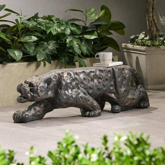 Magnesium Oxide Leopard Decorative Bench, & , Antique Copper, 52.78in D, 12.07in W, 15.13in H, 53.19lb Exquisite Concrete Outdoor Seat, Weather-, Copper Finish, Depth, Width, Height,