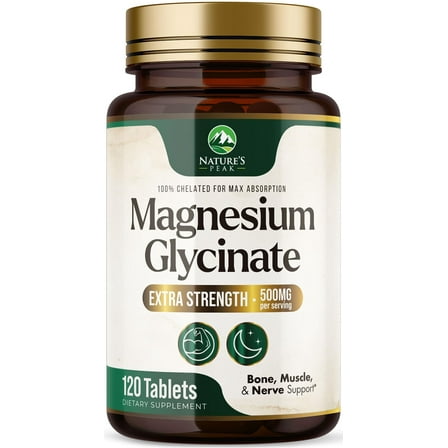 Magnesium Glycinate 500mg - Chelated for Ultra Absorption - Supports Bone, Muscle, Nerves & Heart Health, Nature's Sleep Support, Best Magnesium Supplement Pills for Whole Body Support - 120 Tablets