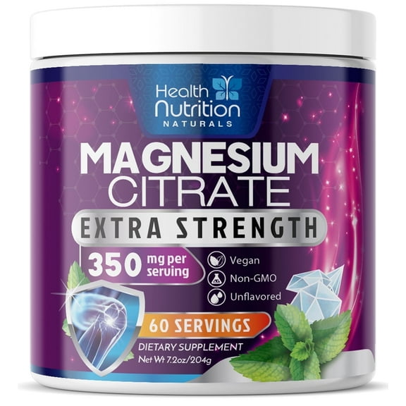 Magnesium Powder Supplement - Magnesium Citrate Powder Drink Mix Unflavored - Mag Citrate & Aquamin Supplements for Bone, Heart & Muscle Support, Sugar Free, Gluten Free, Vegan - 60 Servings
