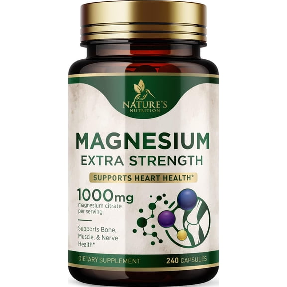Magnesium Mineral Supplement 1000 mg - High Potency Magnesium Citrate for Bone, Heart Health, Nerves & Muscle Support, Nature's Magnesium Complex for Whole Body Support, Bottled in USA - 240 Capsules