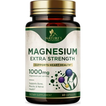 Magnesium Supplement (Citrate Oxide) 1000mg for Best Absorption, Supports Bone, Heart Health, Nerves, Muscles & Metabolism, Nature's Pure Magnesio Vitamin Pills, Bottled in USA, 60 Capsules