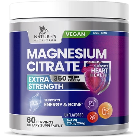 Magnesium Citrate Supplement - Magnesium Citrate Powder Drink Mix Unflavored - Mag Citrate & Aquamin Supplements for Bone, Heart & Muscle Support, Sugar Free, Gluten Free, Vegan - 60 Servings