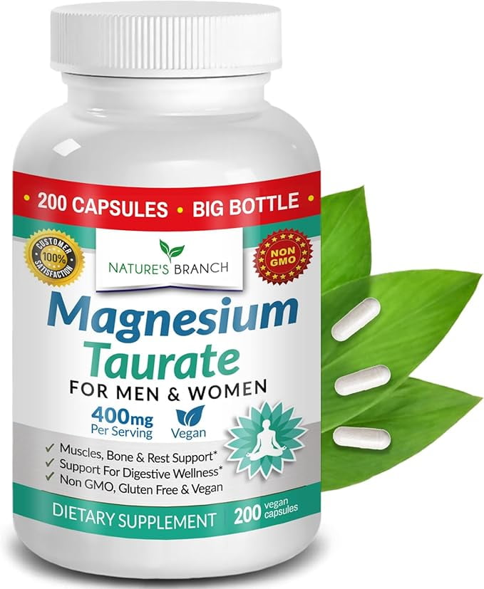 Magnesium Taurate 400mg 200 Capsules High Absorption for Sleep