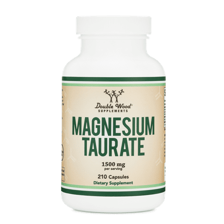 Magnesium Taurate Supplement For Sleep, Calming, and Cardiovascular Support (500mg, 210 Vegan Capsules) Made in USA, by Double Wood Supplements