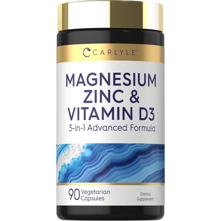 Magnesium Zinc and Vitamin D3 | 90 Capsules | 3-in-1 Advanced Formula | by Carlyle