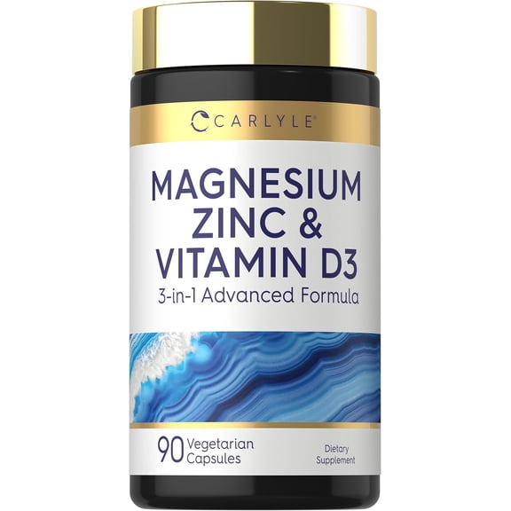 Magnesium Zinc and Vitamin D3 | 90 Capsules | 3-in-1 Advanced Formula | by Carlyle