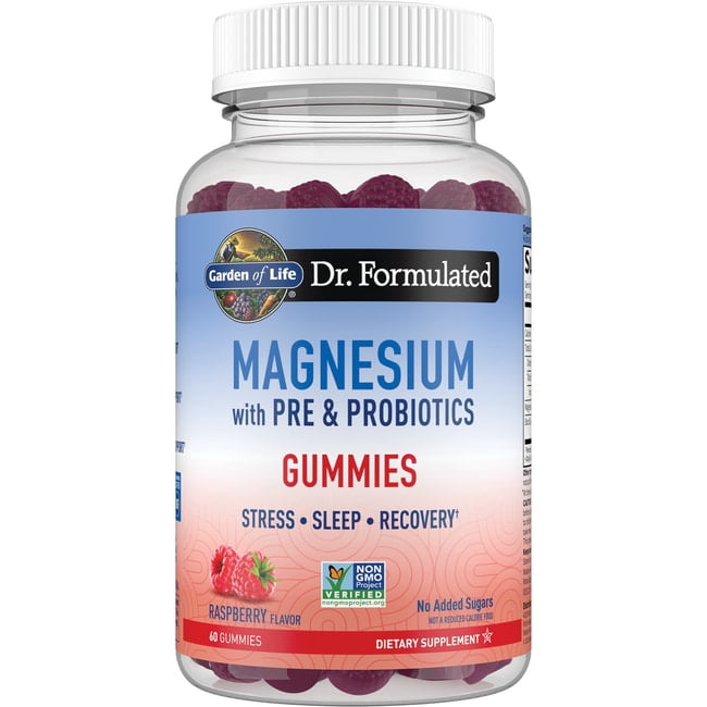 Magnesium with Pre &amp; Probiotics Gummies, Raspberry , 60 Gummies, Garden of Life