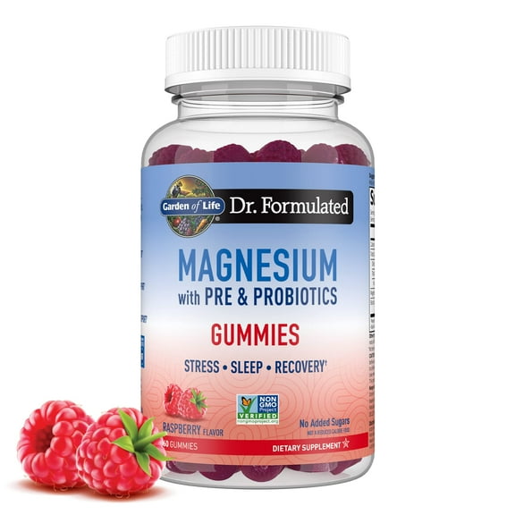 Magnesium with Pre & Probiotics Gummies, Raspberry , 60 Gummies, Garden of Life