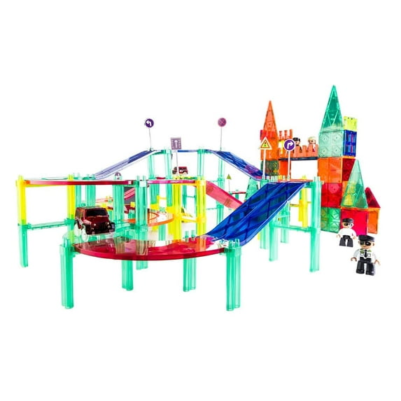 Magnet Blocks Ultimate Magnet Racing Track Set Family Bucket 124 Piece Magnet Toy By Mag Genius