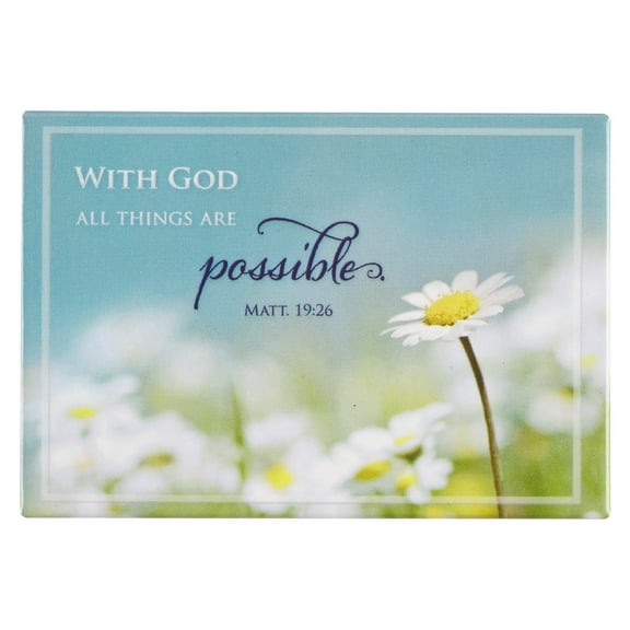 Christian Art Gifts Sturdy Decorative Refrigerator Scripture Magnet for Women: All Things are Possible Encouraging Bible Verse, Cute Multicolor Daisy Floral, Home, Kitchen, Office, Small, Rectangular