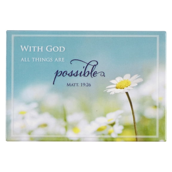 Christian Art Gifts Sturdy Decorative Refrigerator Scripture Magnet for Women: All Things are Possible Encouraging Bible Verse, Cute Multicolor Daisy Floral, Home, Kitchen, Office, Small, Rectangular