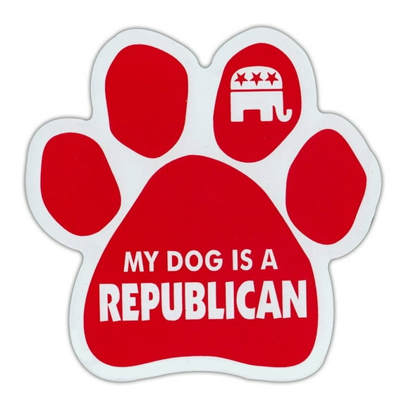 Magnet, Dog Paw, My Dog is a Republican (Red, Elephant Graphic), 5.5" x 5.5" Magnetic Bumper Sticker