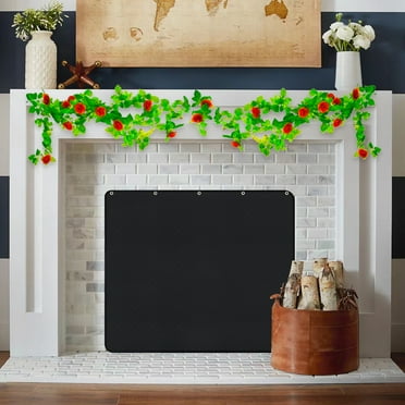 Magnet Fireplace Cover, Fireproof Fireplace Draft Blocker, Fireplace Blanket for Heat Loss, Fireplace Cold Air Blocker, Black(42" W x 32" H)