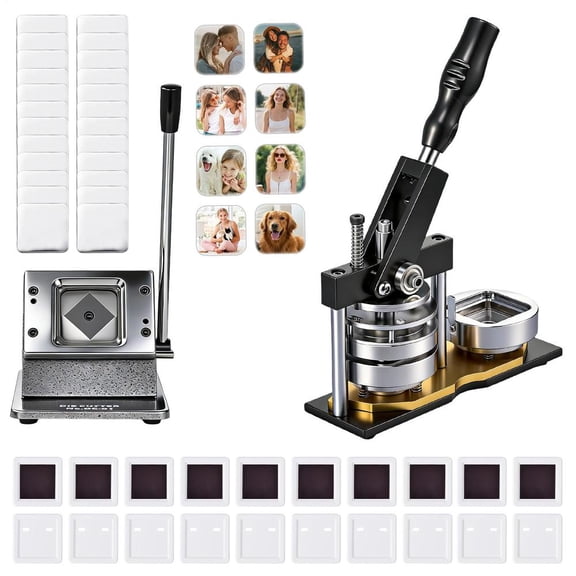 Magnet Maker Machine 2x2 in, Square Fridge Magnet Button Badge Making Tool with Paper Cutter, Craft Kits with 100 Sets Supplies for Home or Business