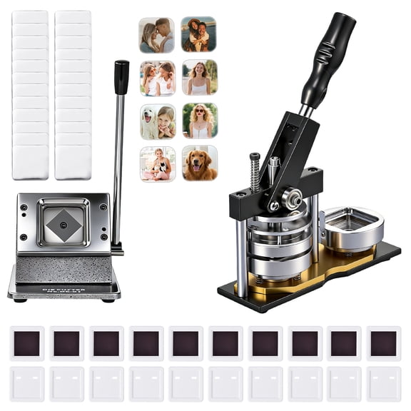 Magnet Maker Machine 2x2 in, Square Fridge Magnet Button Badge Making Tool with Paper Cutter, Craft Kits with 100 Sets Supplies for Home or Business