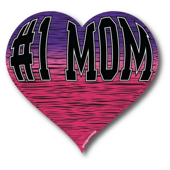 Magnet Me Up #1 Mom Pink and Purple Heart Magnet Decal, 5 In, Vinyl Automotive Magnet